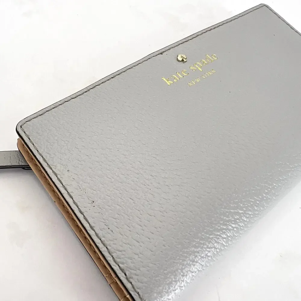 Kate Spade Stacy Wallet Gray Pebbled Leather Bi-Fold Snap Closure Zip Pocket